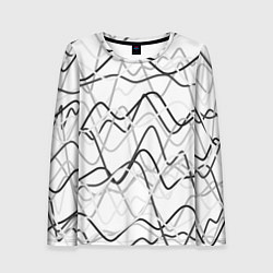 Лонгслив женский Белый с серыми волнистыми полосами, цвет: 3D-принт