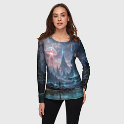 Лонгслив женский Фантастический мир с медузами и озеро у гор, цвет: 3D-принт — фото 2