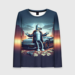 Женский лонгслив Бендер рядом с Ламбо и рассыпанным баблом