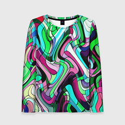Лонгслив женский Зелёно-розовый искажённая абстракция, цвет: 3D-принт