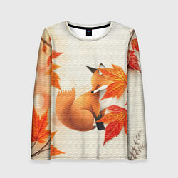 Лонгслив женский Лиса под осенними листьями, цвет: 3D-принт