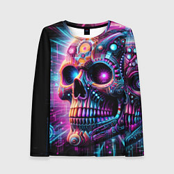 Лонгслив женский Neon cyber skull, цвет: 3D-принт
