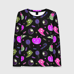 Лонгслив женский Halloween pink black pumpkin, цвет: 3D-принт