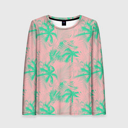 Лонгслив женский Palm turquoise pink, цвет: 3D-принт