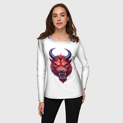 Лонгслив женский Голова злого красного существа с фиолетовыми глаза, цвет: 3D-принт — фото 2