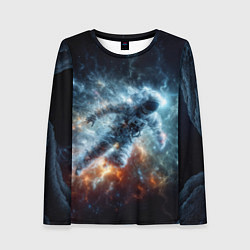 Женский лонгслив Космонавт парит в космосе среди звезд