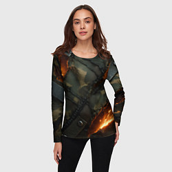 Лонгслив женский Разорванный камуфляж с огнем, цвет: 3D-принт — фото 2