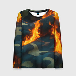 Лонгслив женский Огонь на камуфляжной ткани, цвет: 3D-принт