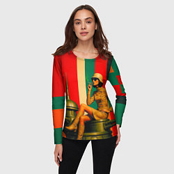 Лонгслив женский Милитари девушка на оружейной башне ретрофутуризм, цвет: 3D-принт — фото 2