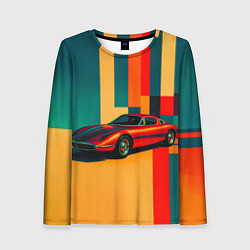 Женский лонгслив Спорткар ретрофутуризм поп-арт 1970-е