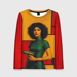 Лонгслив женский Девушка с бластером ретрофутуризм поп-арт 1970-е, цвет: 3D-принт