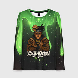 Женский лонгслив XXXTentacion на фоне зеленой краски