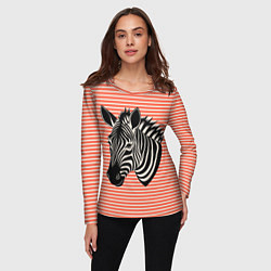 Лонгслив женский Зебра на оранжевых полосах, цвет: 3D-принт — фото 2