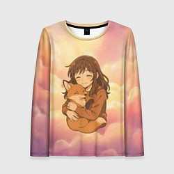 Лонгслив женский Девочка обнимает лисичку, цвет: 3D-принт