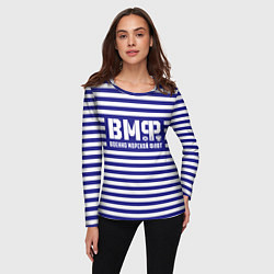 Лонгслив женский ВМФ текстура тельняшки, цвет: 3D-принт — фото 2