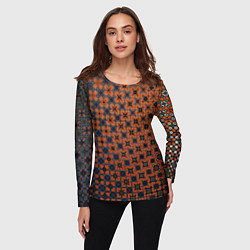 Лонгслив женский Узорчатый градиент рыже-синий, цвет: 3D-принт — фото 2
