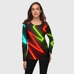 Лонгслив женский Неоновые разноцветные кислотные линии, цвет: 3D-принт — фото 2