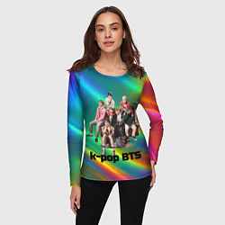 Лонгслив женский BTS радужный блестящий фон, цвет: 3D-принт — фото 2