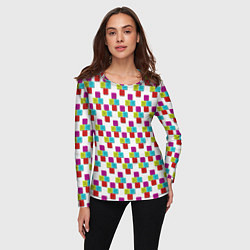 Лонгслив женский Цветные блоки на белом, цвет: 3D-принт — фото 2