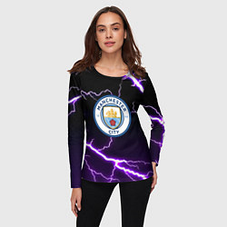 Лонгслив женский Манчестер молнии шторм неон, цвет: 3D-принт — фото 2