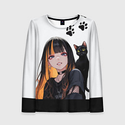 Лонгслив женский Девушка и кот, цвет: 3D-принт