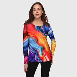 Лонгслив женский Красно-синие масляные краски смешение абстракция, цвет: 3D-принт — фото 2