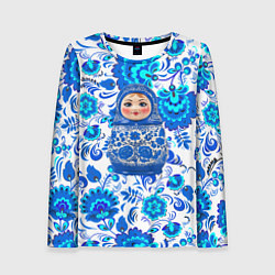 Лонгслив женский Русская матрёшка в гжельских узорах, цвет: 3D-принт