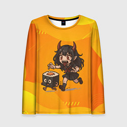 Лонгслив женский Девочка дьявол бежит за роллом, цвет: 3D-принт