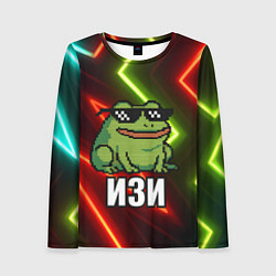 Лонгслив женский Изи - лягушка мем в пиксельных очках, цвет: 3D-принт