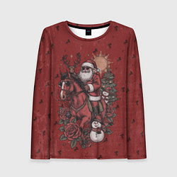 Лонгслив женский Санта Клаус на красном коне верхом, цвет: 3D-принт