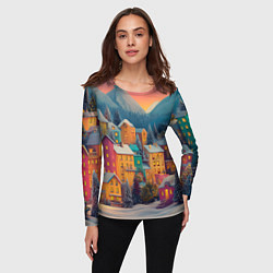Лонгслив женский Новогодний город в горах, цвет: 3D-принт — фото 2