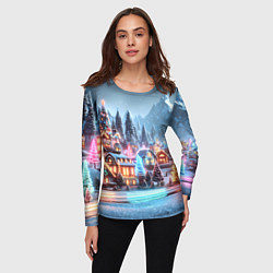 Лонгслив женский Городок в новогодних огоньках, цвет: 3D-принт — фото 2