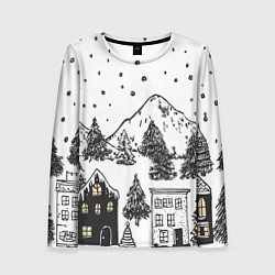 Женский лонгслив Заснеженный черно-белый город