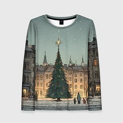 Лонгслив женский Новогодняя елка во дворе, цвет: 3D-принт