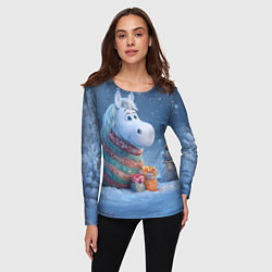 Лонгслив женский Новогодняя лошадь с подарками, цвет: 3D-принт — фото 2