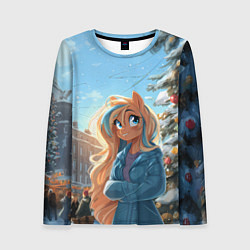 Лонгслив женский Лошадка на новогодней площади, цвет: 3D-принт