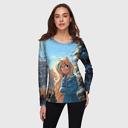 Лонгслив женский Лошадка на новогодней площади, цвет: 3D-принт — фото 2