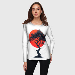 Лонгслив женский Японское дерево и солнце, цвет: 3D-принт — фото 2