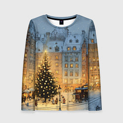 Лонгслив женский Новый год в старом уютном городе, цвет: 3D-принт
