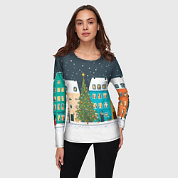 Лонгслив женский Новогодний снежный город, цвет: 3D-принт — фото 2
