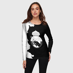 Лонгслив женский Реал Мадрид черно белые краски, цвет: 3D-принт — фото 2