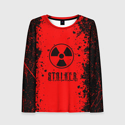 Лонгслив женский Stalker - черное на красном, цвет: 3D-принт