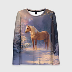Лонгслив женский Лошадка в новогоднем лесу, цвет: 3D-принт