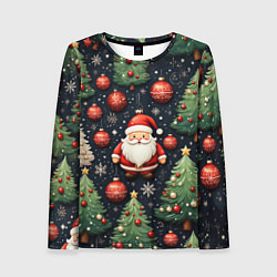 Женский лонгслив Новый год паттерн Дед мороз