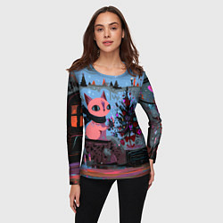Лонгслив женский Кошка празднует Новый год, цвет: 3D-принт — фото 2