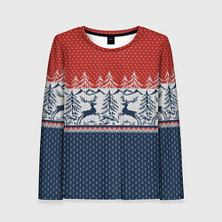 Лонгслив женский Вязаный узор с оленями, цвет: 3D-принт