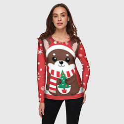 Лонгслив женский Новогодний пес с елочкой, цвет: 3D-принт — фото 2