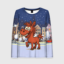 Лонгслив женский Веселая красная лошадь 2026, цвет: 3D-принт