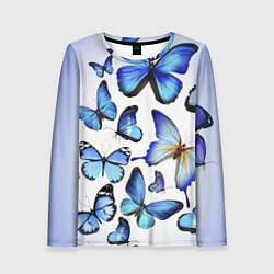 Лонгслив женский Голубые бабочки, цвет: 3D-принт