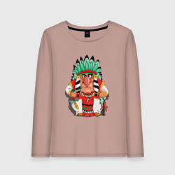 Лонгслив хлопковый женский Забавные Индейцы 12, цвет: пыльно-розовый
